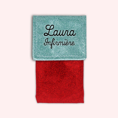 Two-tone pouch with sky blue glitter flap