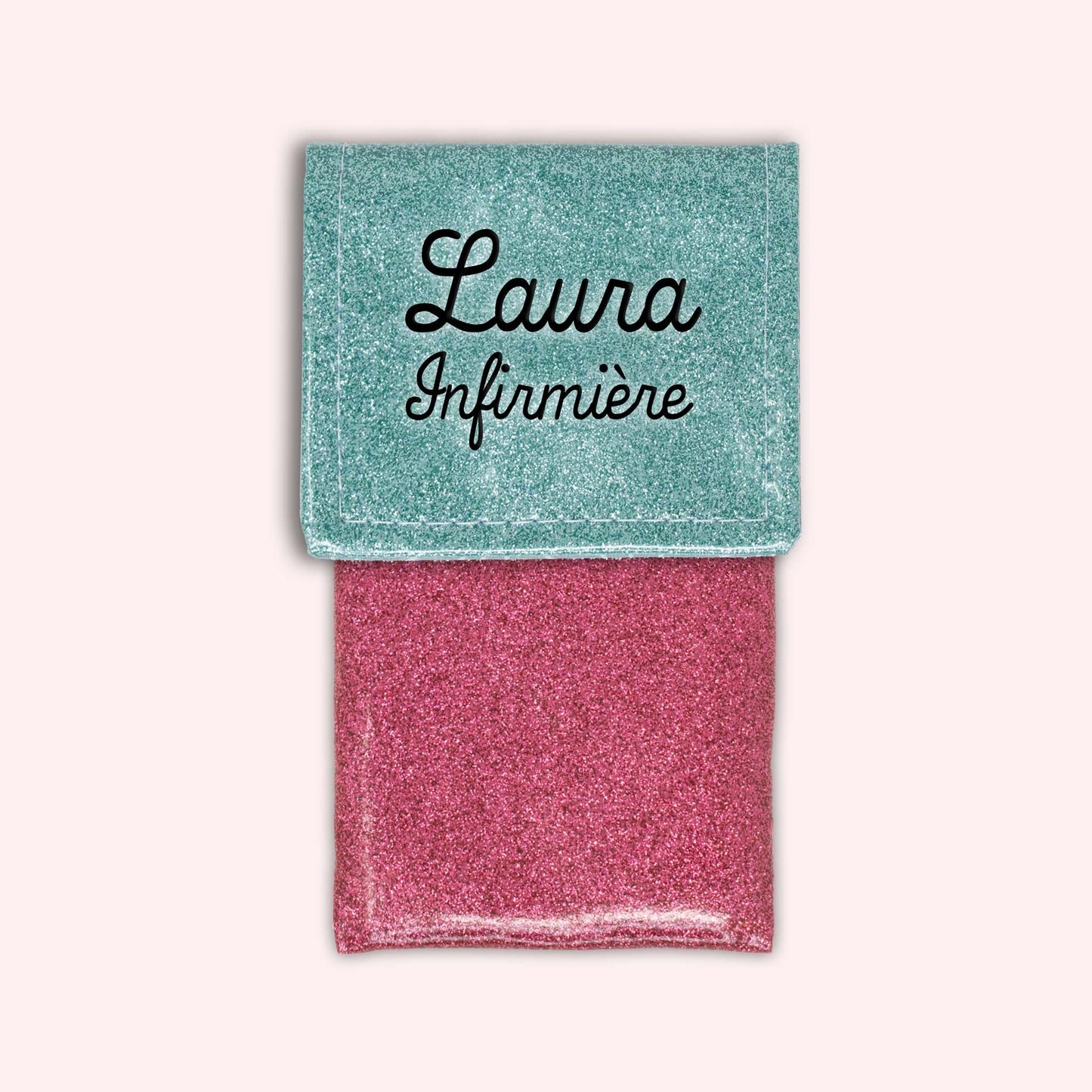 Two-tone pouch with sky blue glitter flap