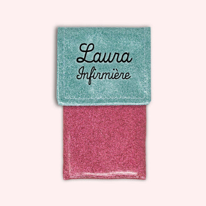 Two-tone pouch with sky blue glitter flap