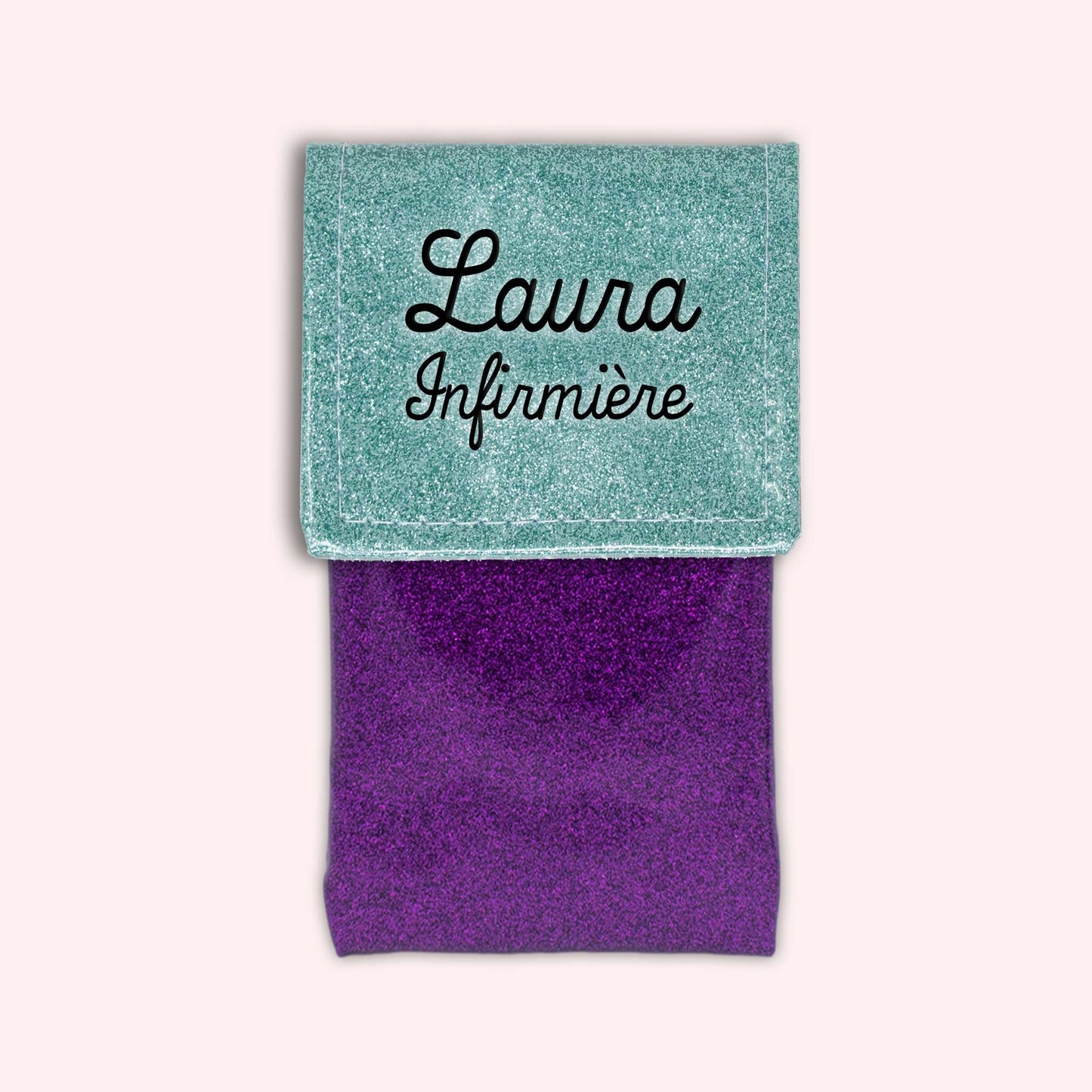 Two-tone pouch with sky blue glitter flap