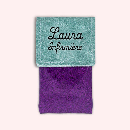 Two-tone pouch with sky blue glitter flap