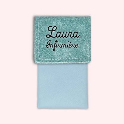 Two-tone pouch with sky blue glitter flap