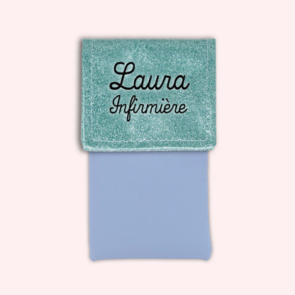 Two-tone pouch with sky blue glitter flap
