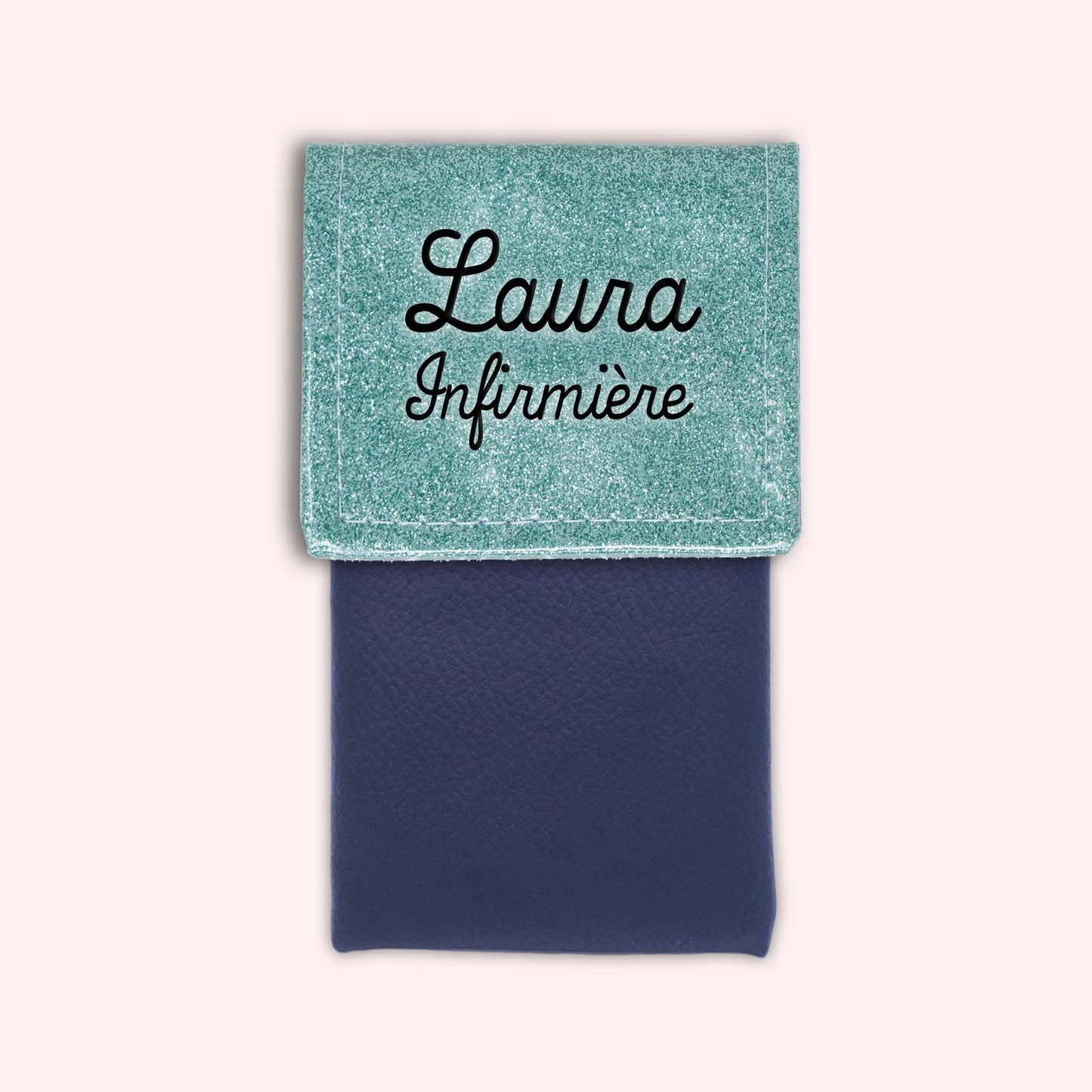 Two-tone pouch with sky blue glitter flap