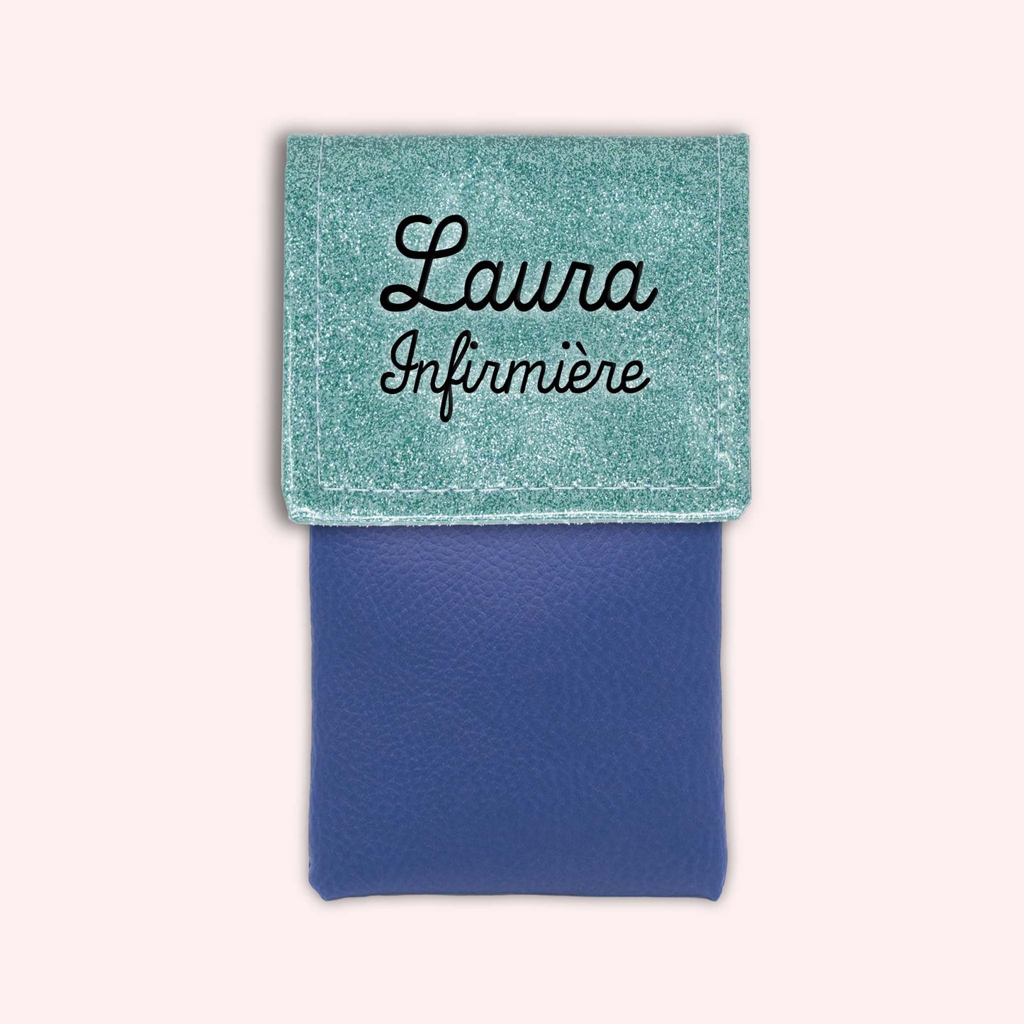 Two-tone pouch with sky blue glitter flap