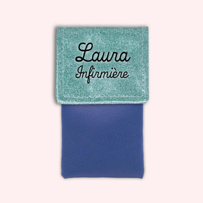 Two-tone pouch with sky blue glitter flap