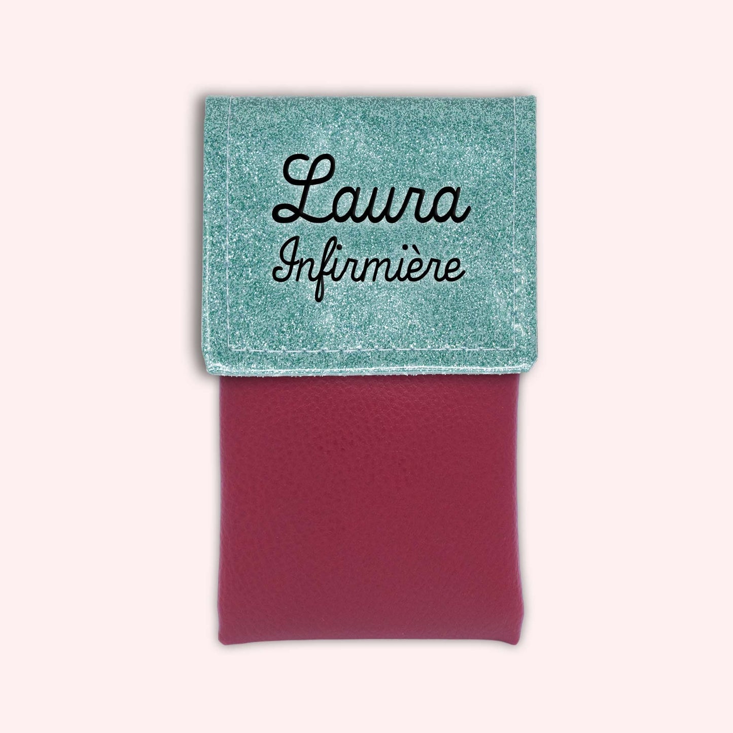 Two-tone pouch with sky blue glitter flap