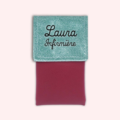 Two-tone pouch with sky blue glitter flap