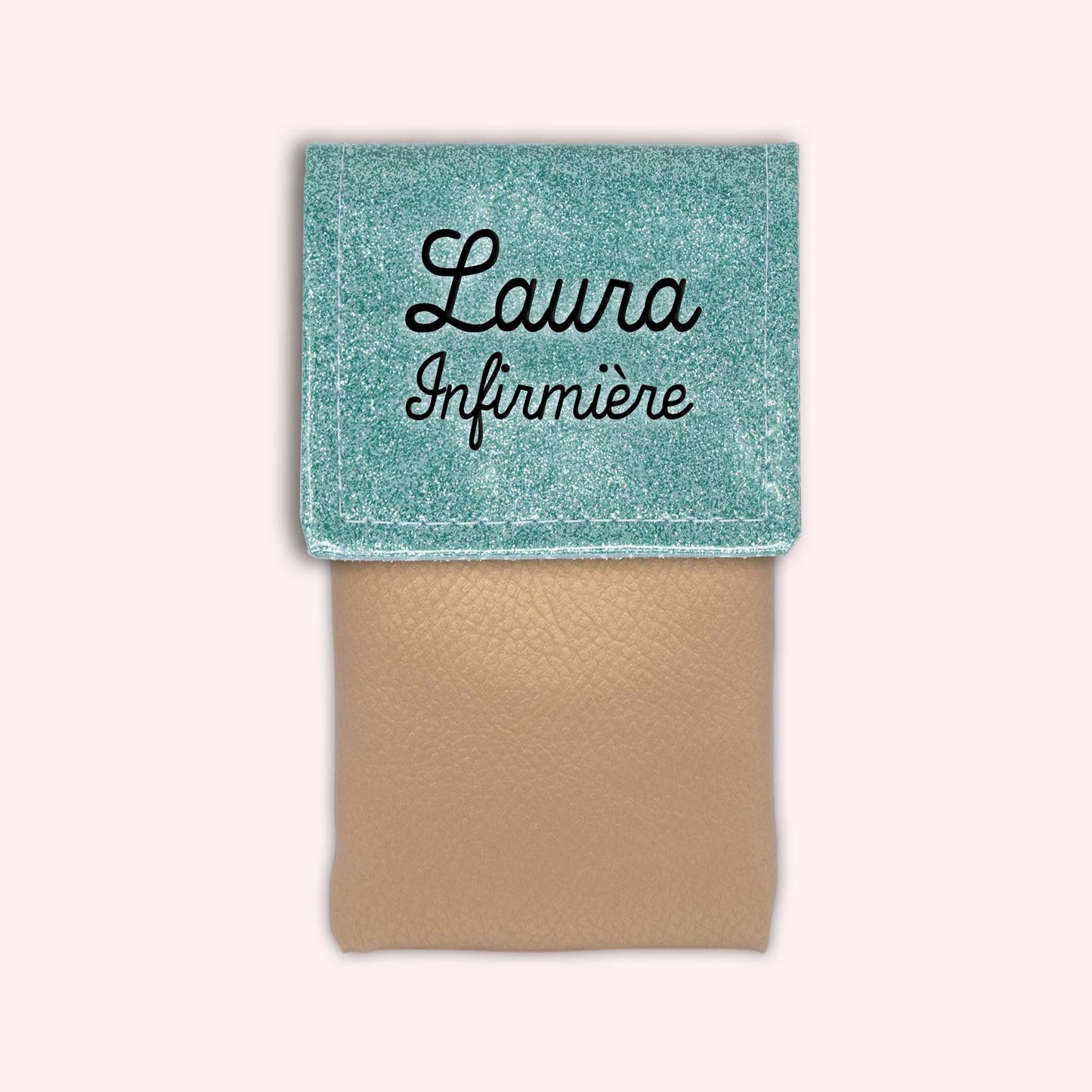 Two-tone pouch with sky blue glitter flap