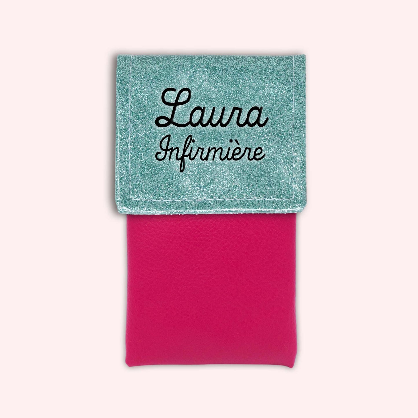 Two-tone pouch with sky blue glitter flap