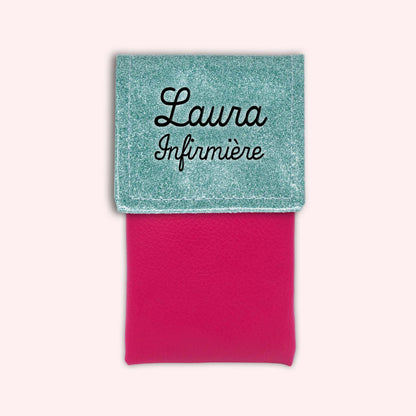 Two-tone pouch with sky blue glitter flap