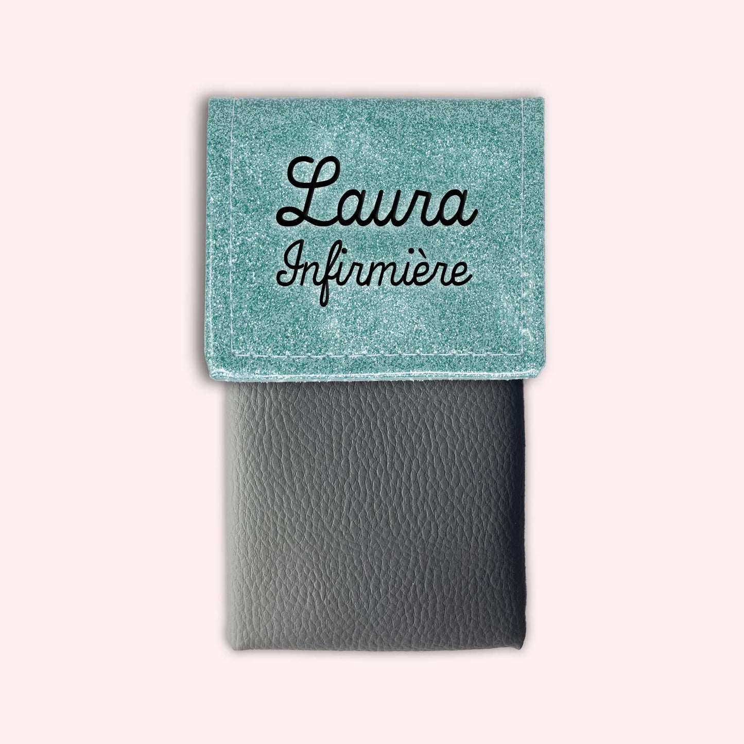 Two-tone pouch with sky blue glitter flap
