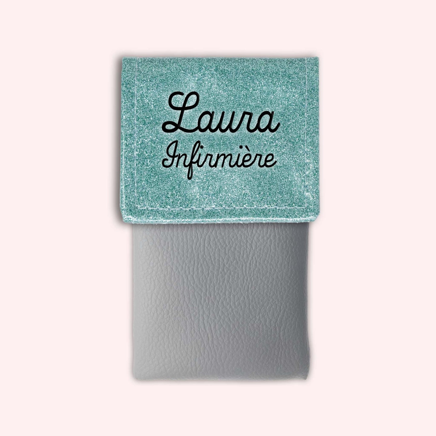 Two-tone pouch with sky blue glitter flap
