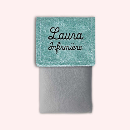 Two-tone pouch with sky blue glitter flap