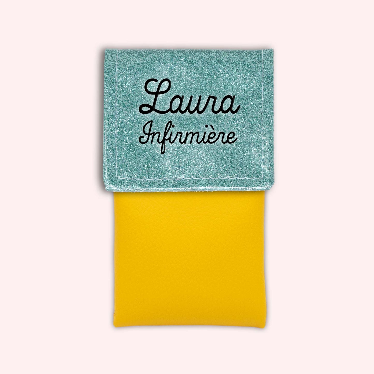 Two-tone pouch with sky blue glitter flap