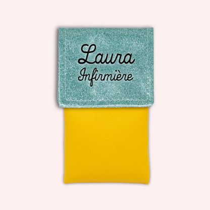 Two-tone pouch with sky blue glitter flap
