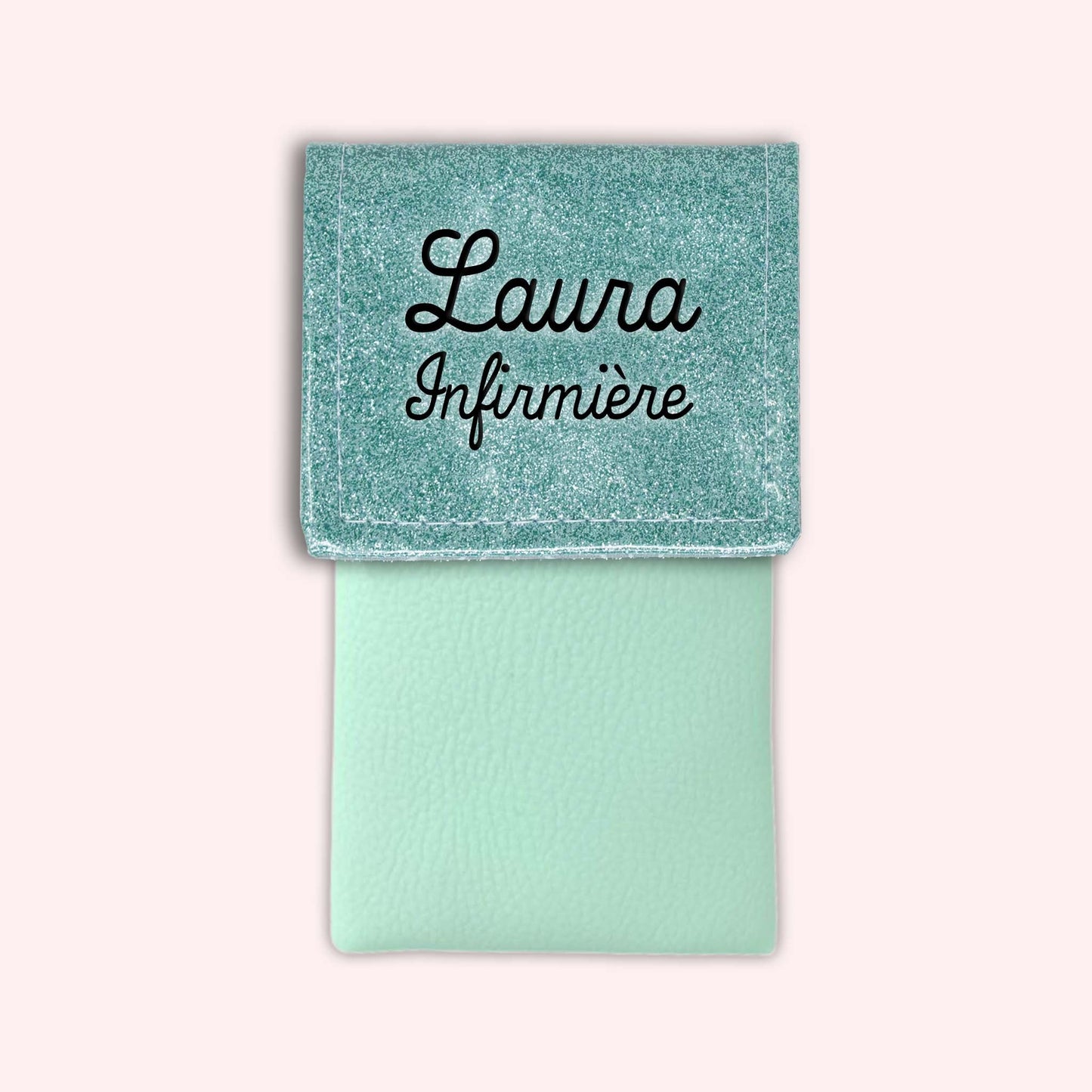 Two-tone pouch with sky blue glitter flap
