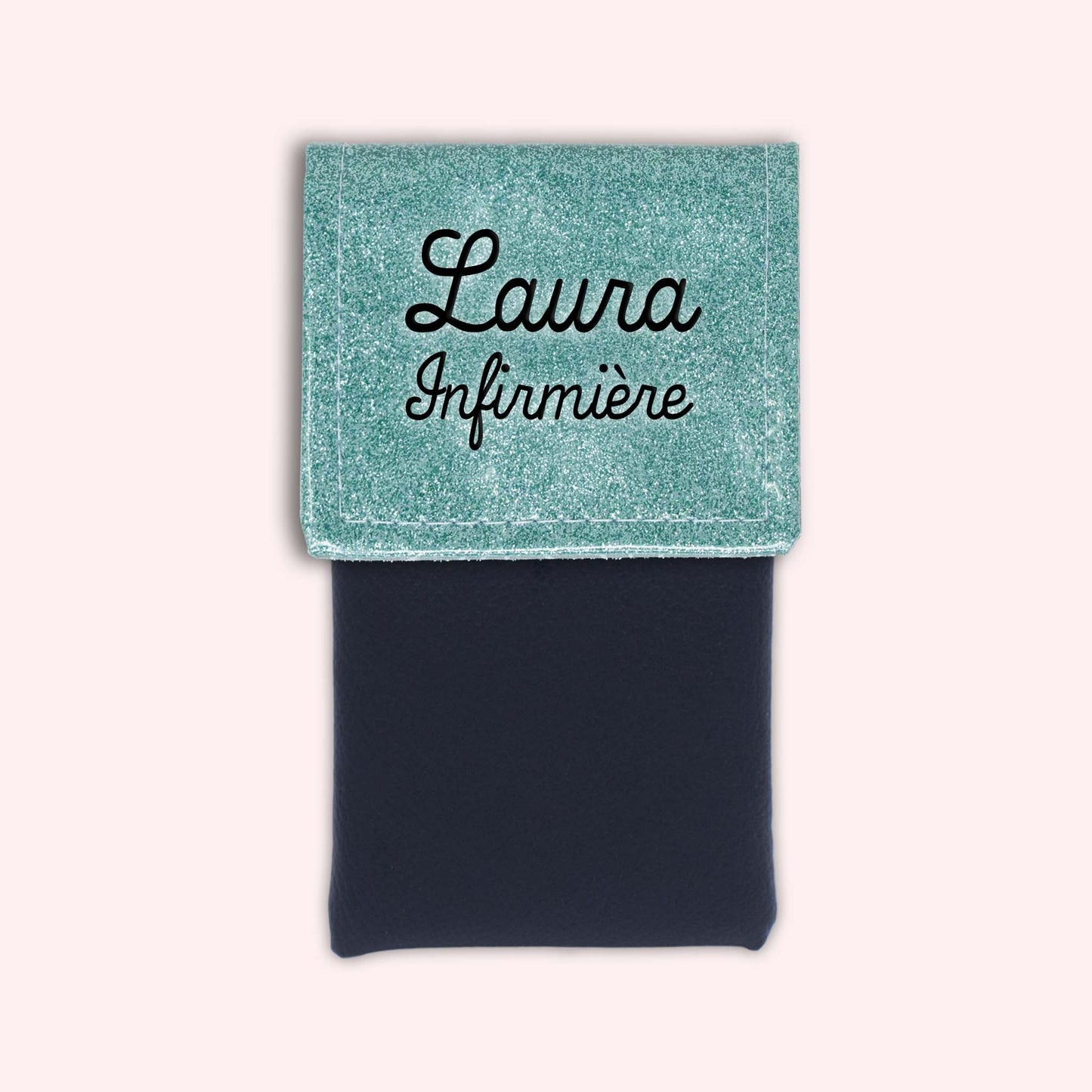 Two-tone pouch with sky blue glitter flap