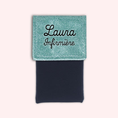 Two-tone pouch with sky blue glitter flap