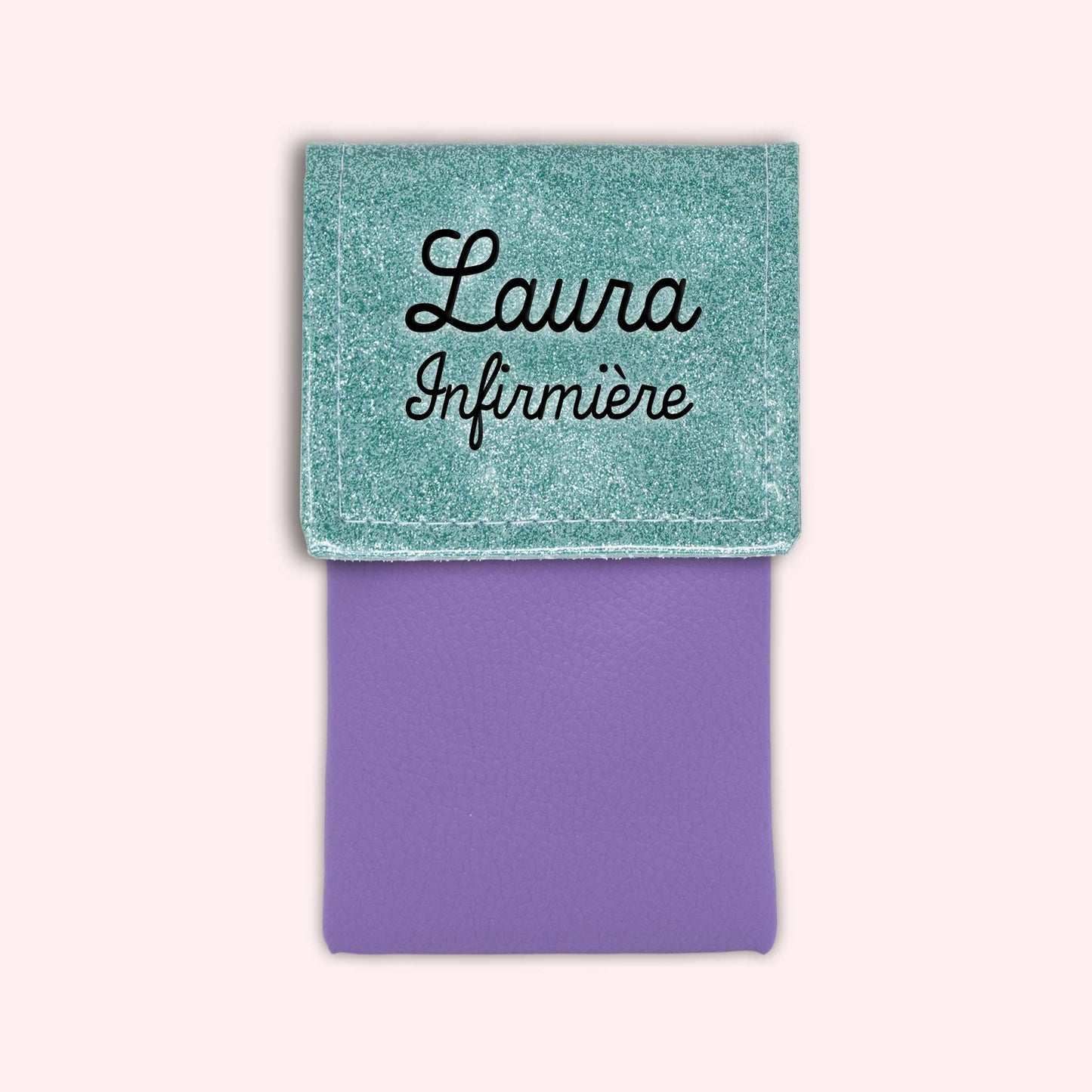 Two-tone pouch with sky blue glitter flap