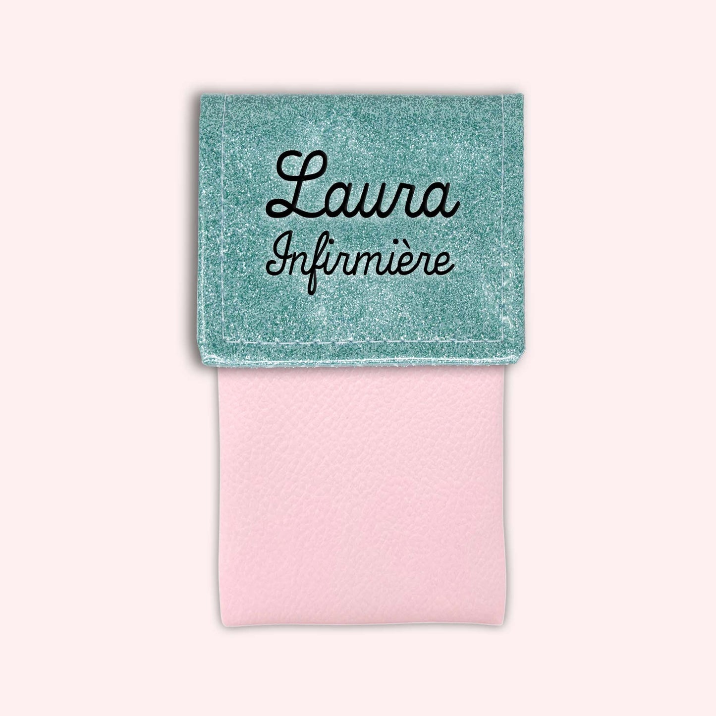 Two-tone pouch with sky blue glitter flap