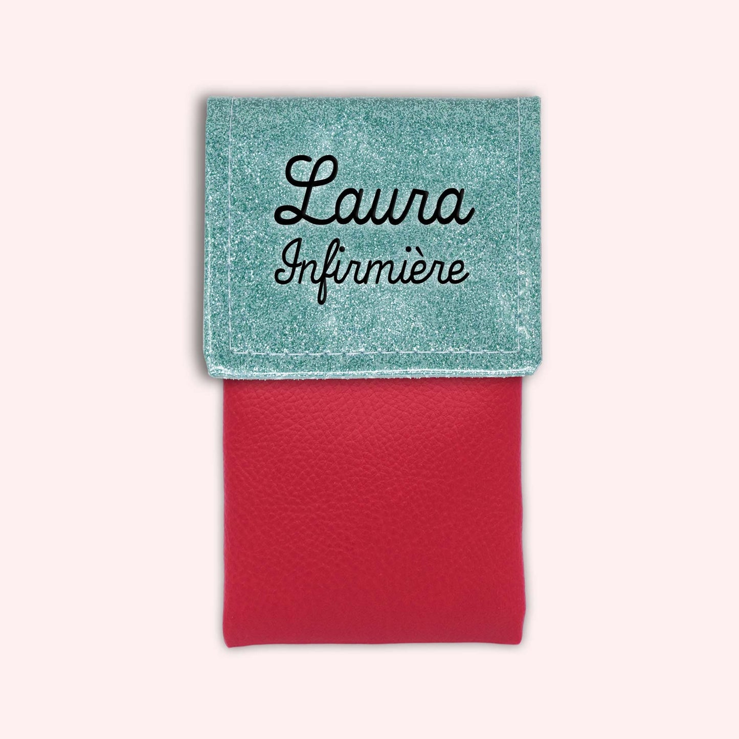 Two-tone pouch with sky blue glitter flap