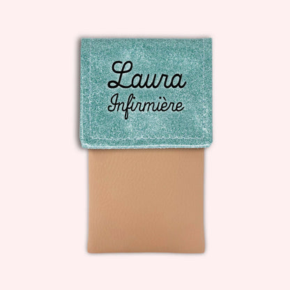 Two-tone pouch with sky blue glitter flap