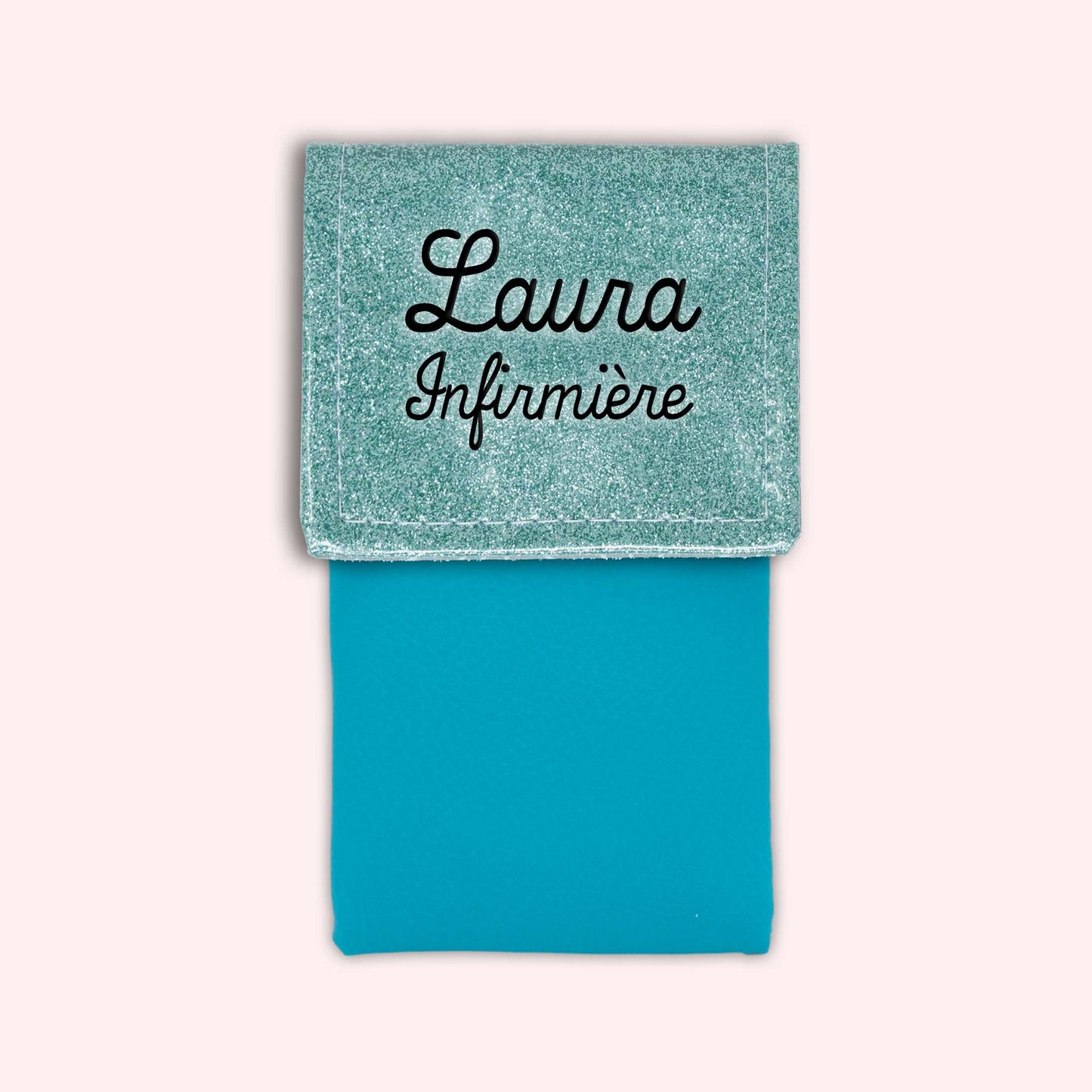 Two-tone pouch with sky blue glitter flap