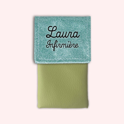 Two-tone pouch with sky blue glitter flap