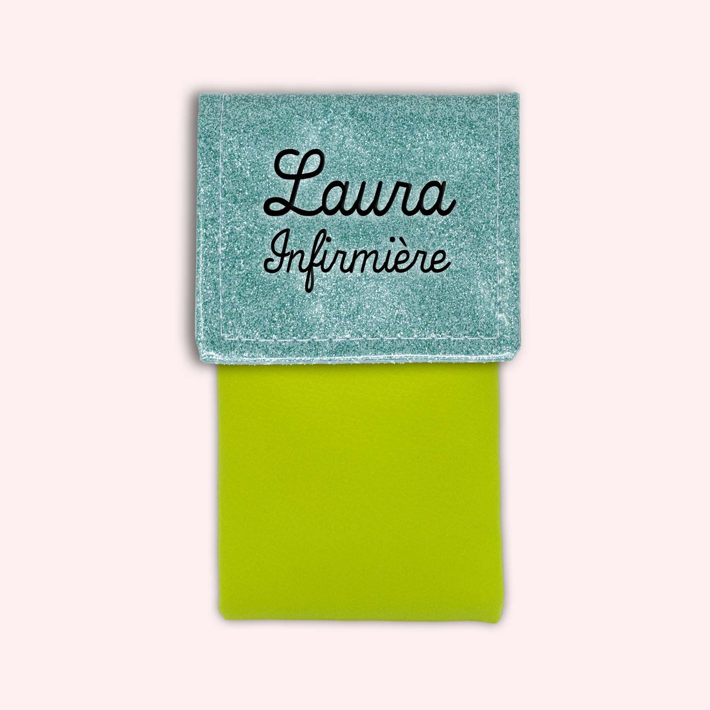 Two-tone pouch with sky blue glitter flap