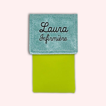 Two-tone pouch with sky blue glitter flap