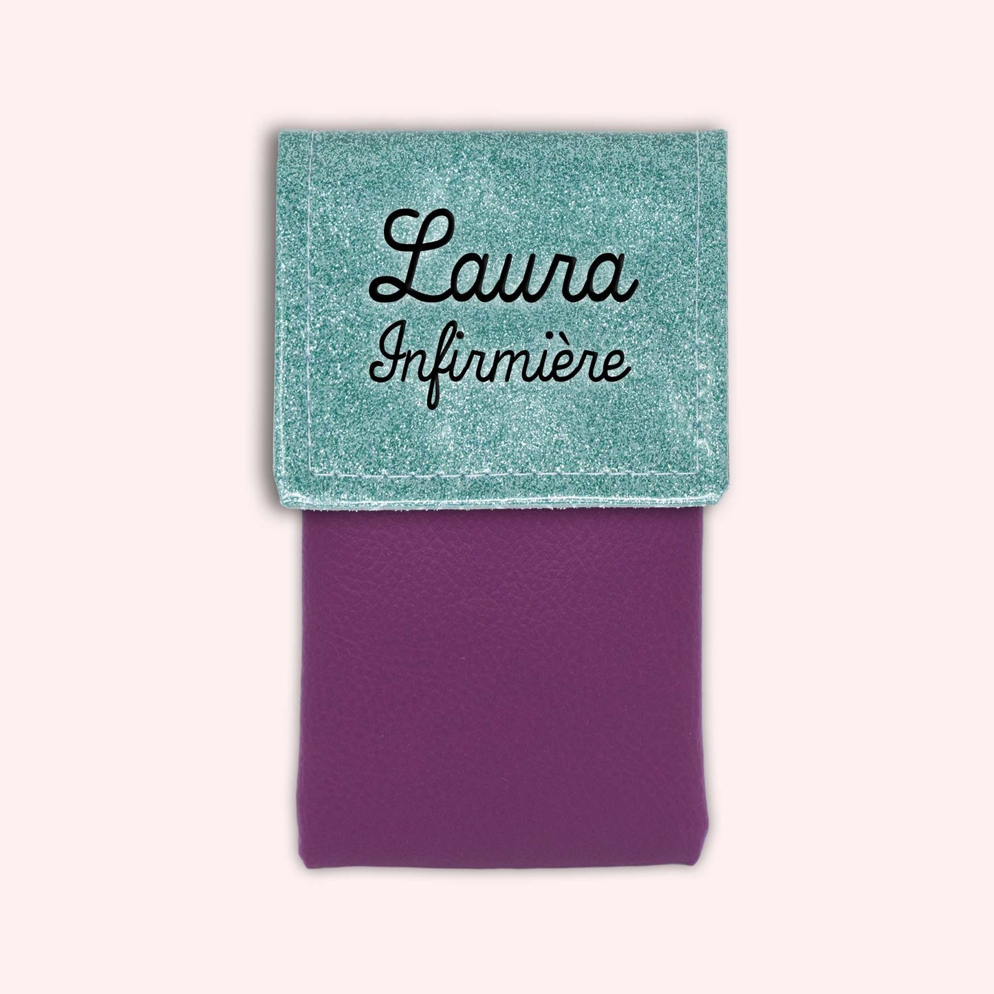 Two-tone pouch with sky blue glitter flap