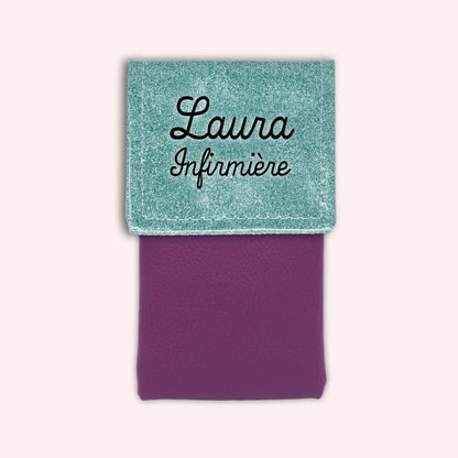 Two-tone pouch with sky blue glitter flap