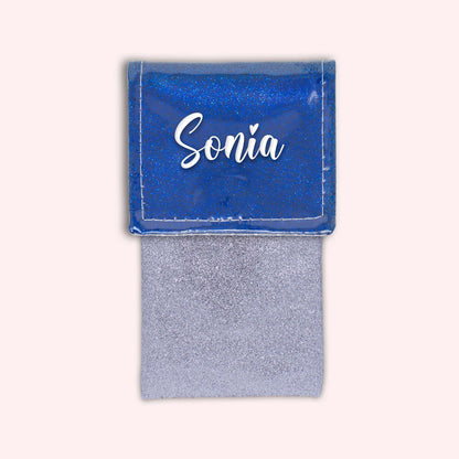 Two-tone pouch with midnight blue glitter flap