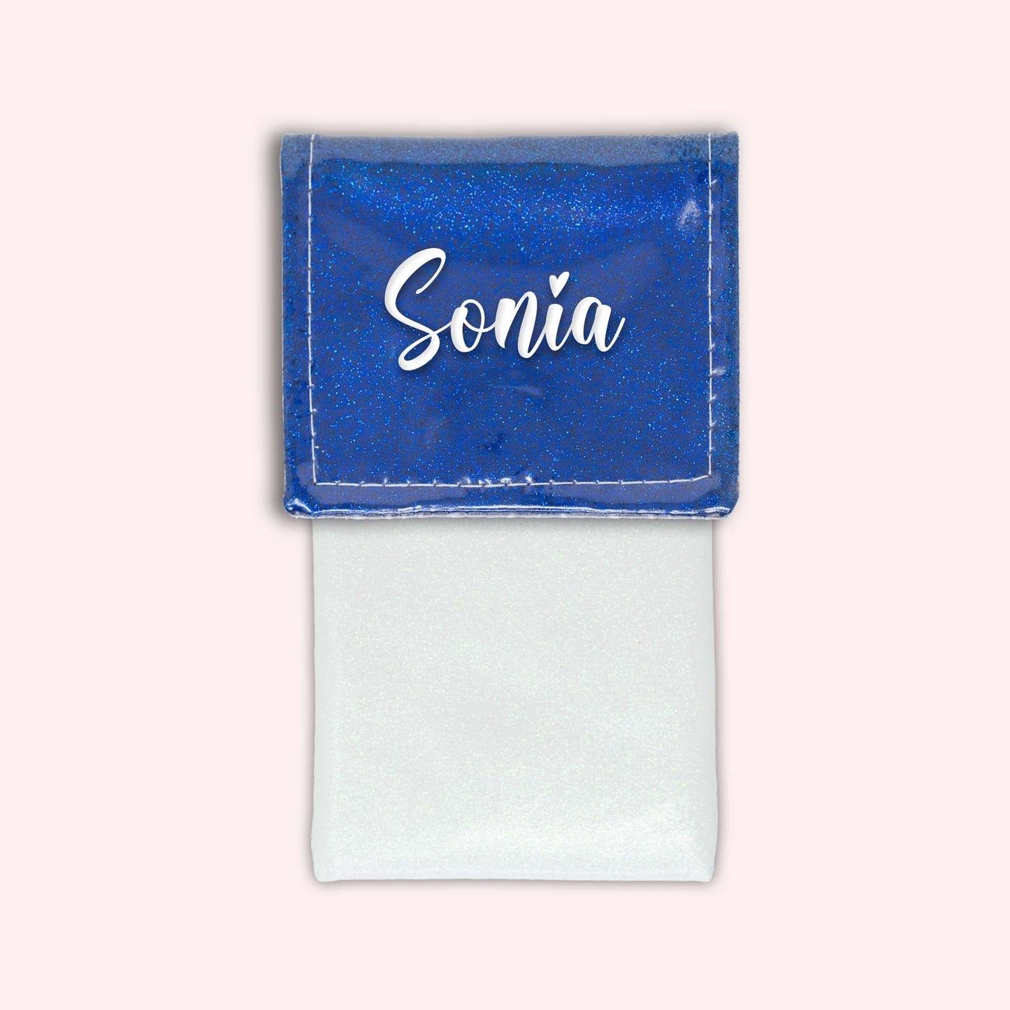Two-tone pouch with midnight blue glitter flap