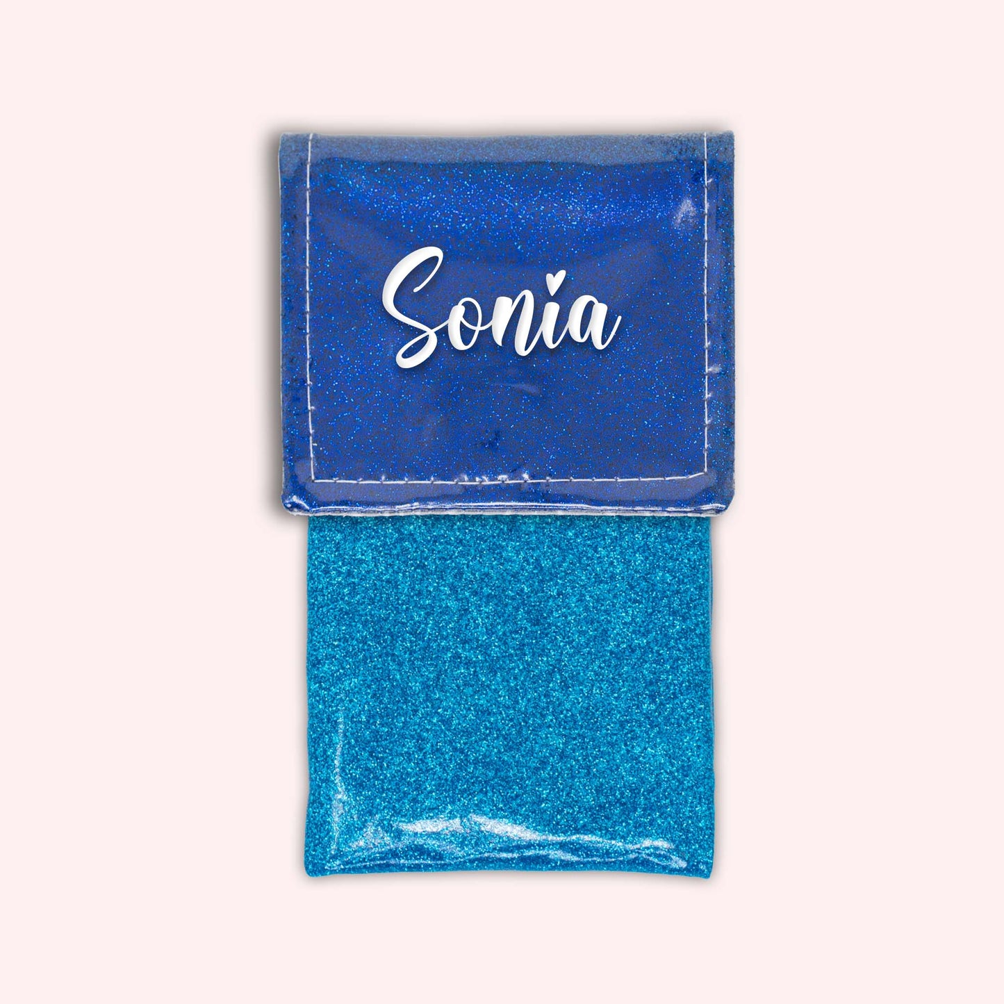 Two-tone pouch with midnight blue glitter flap