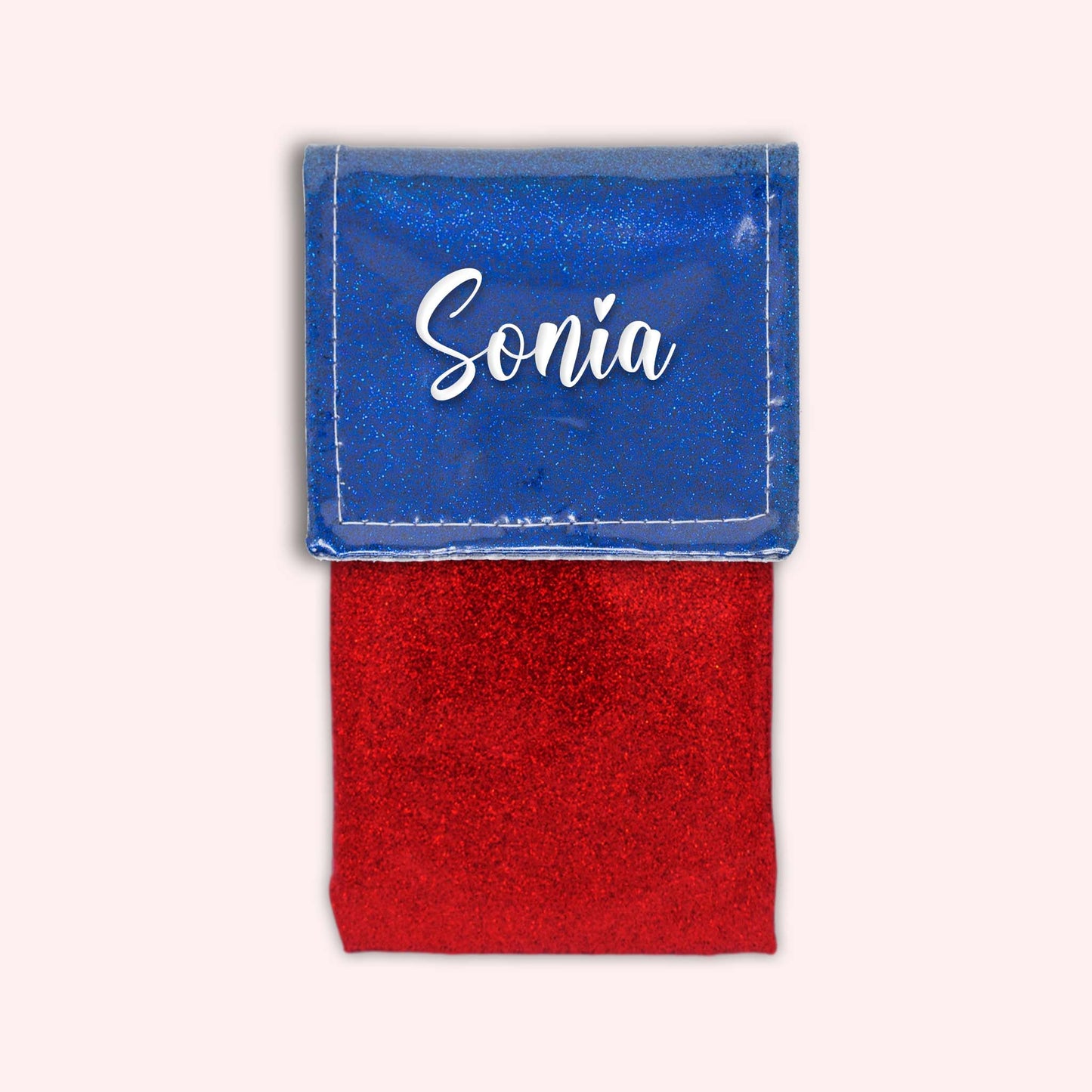 Two-tone pouch with midnight blue glitter flap