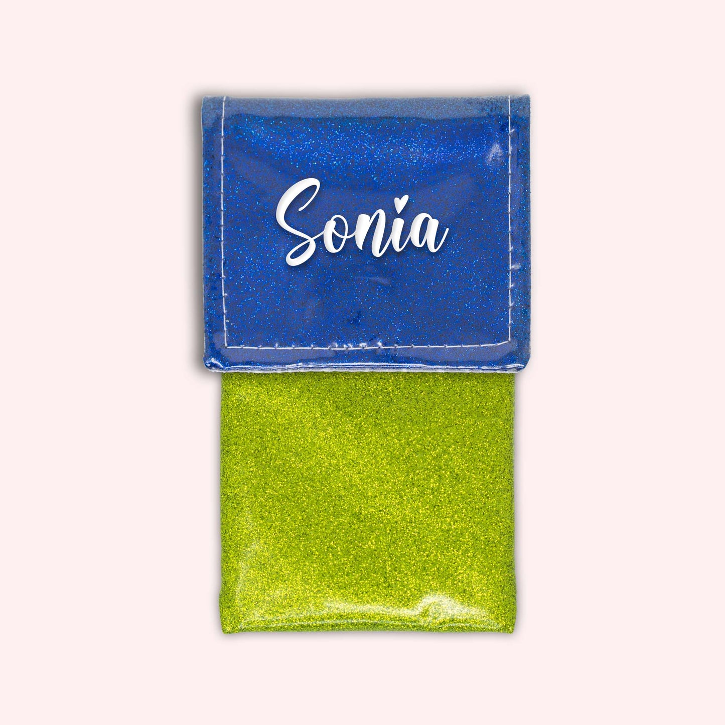 Two-tone pouch with midnight blue glitter flap