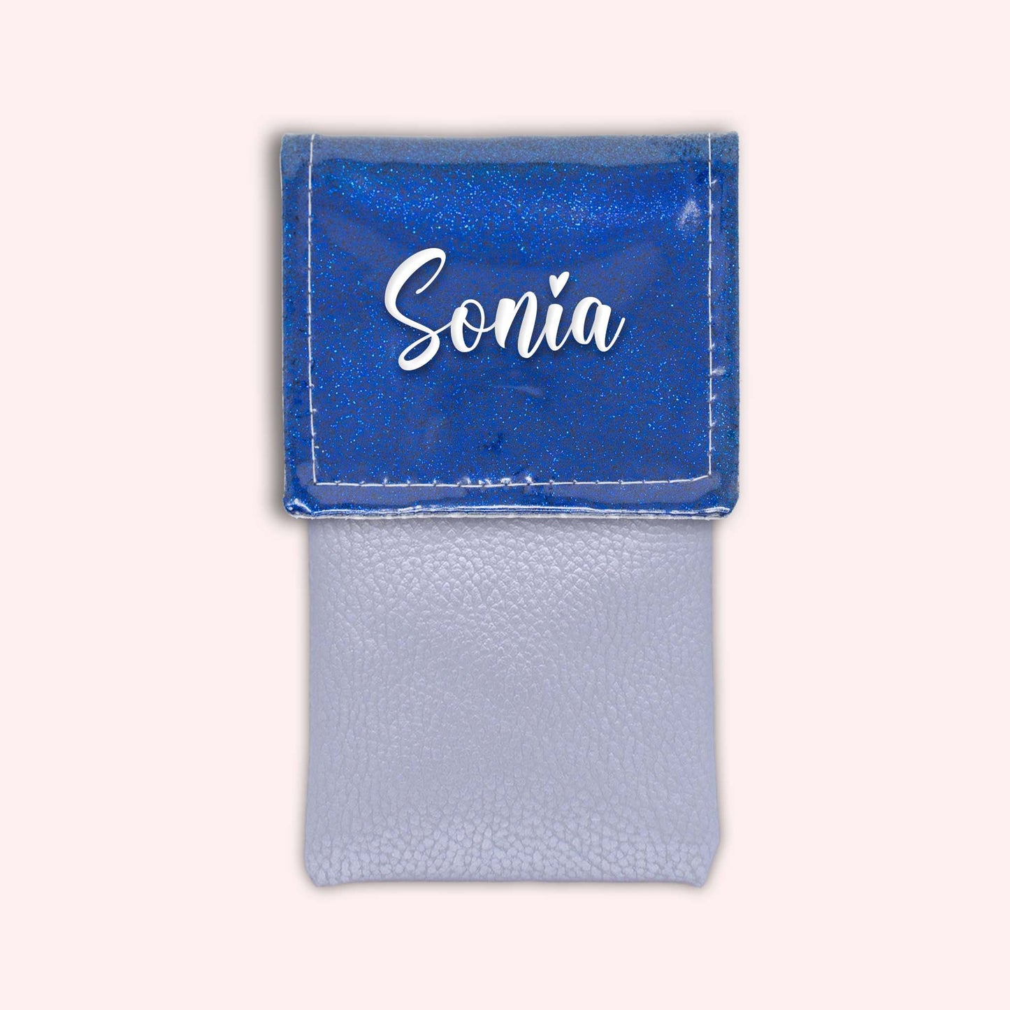 Two-tone pouch with midnight blue glitter flap