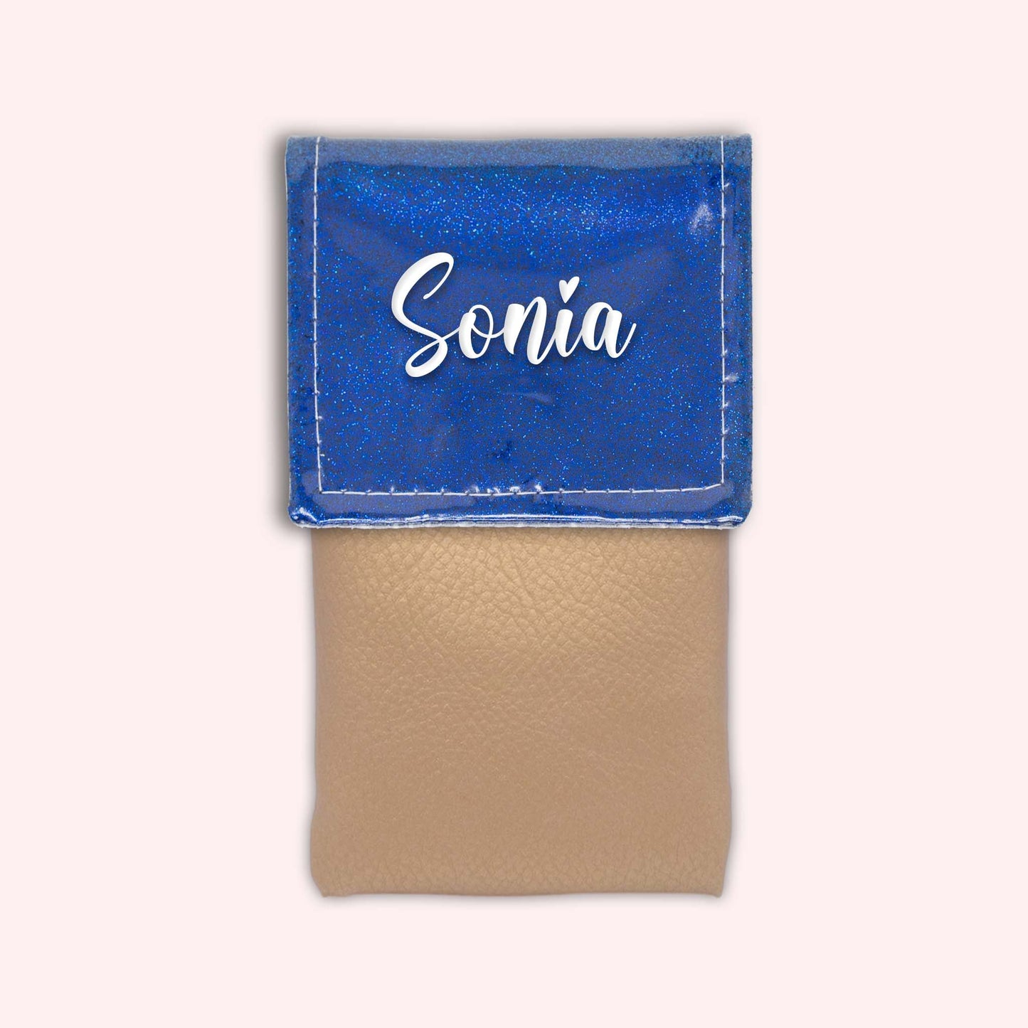 Two-tone pouch with midnight blue glitter flap