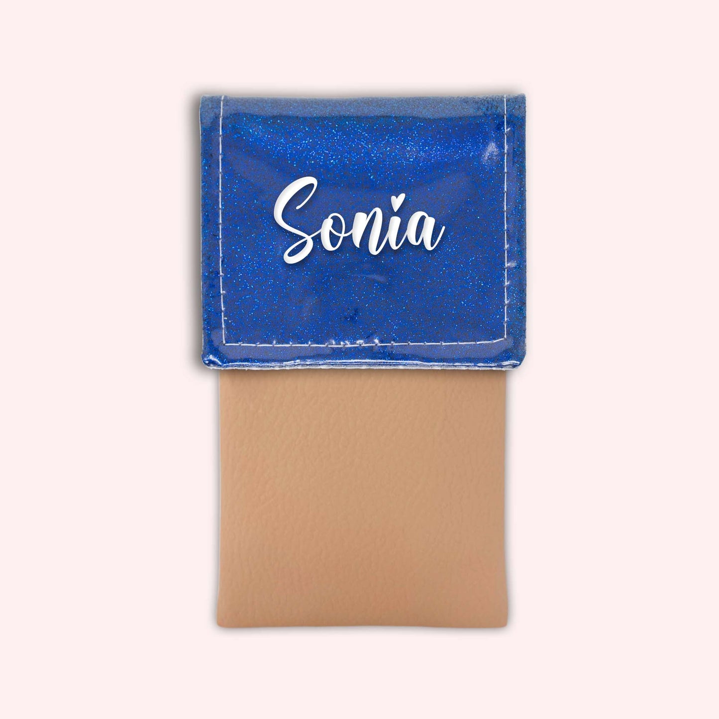 Two-tone pouch with midnight blue glitter flap