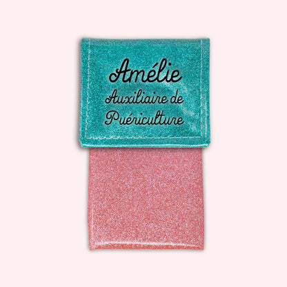 Pochette bicolore rabat Bleu tropique paillette