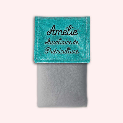 Pochette bicolore rabat Bleu tropique paillette