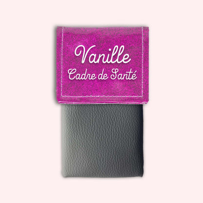 Two-tone pouch with Fuchsia glitter flap
