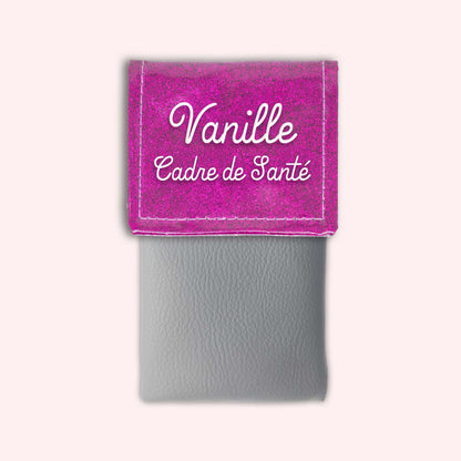 Two-tone pouch with Fuchsia glitter flap