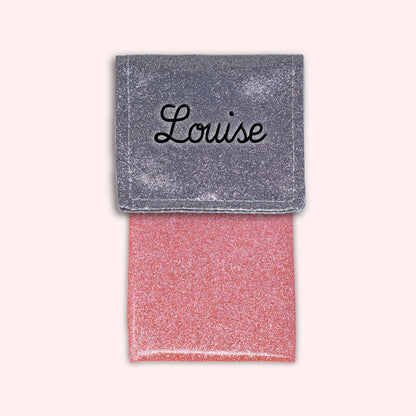 Pochette bicolore rabat Gris paillette