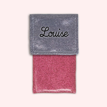 Pochette bicolore rabat Gris paillette