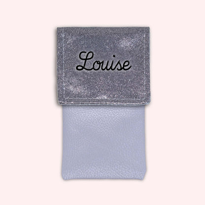 Pochette bicolore rabat Gris paillette