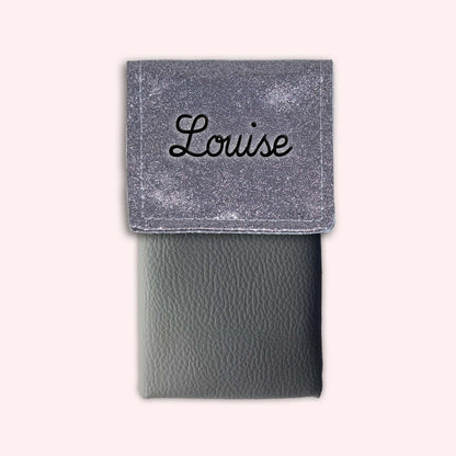Pochette bicolore rabat Gris paillette