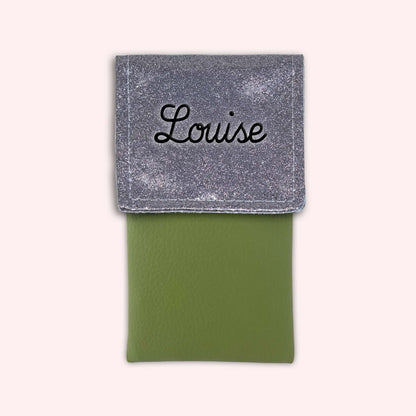 Pochette bicolore rabat Gris paillette